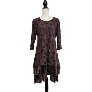 Adorn Dark Plum Purple Lace‎ Tiered Dress Size 1XL Fairy Grunge Whimsigoth